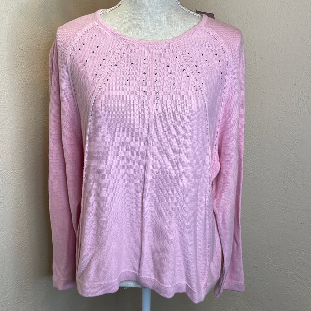 NWT Allison Daley Pink Sweater Embellished With Rhinestones and Studs